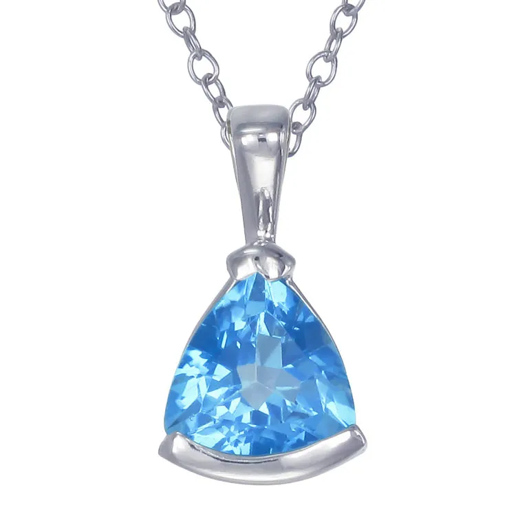 0.90 cttw Swiss Blue Topaz Pendant Necklace .925 Sterling Silver 7 MM Trillion