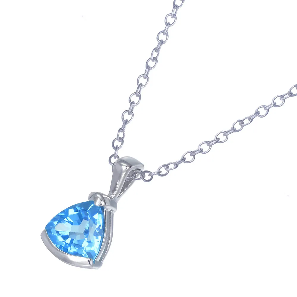 0.90 cttw Swiss Blue Topaz Pendant Necklace .925 Sterling Silver 7 MM Trillion