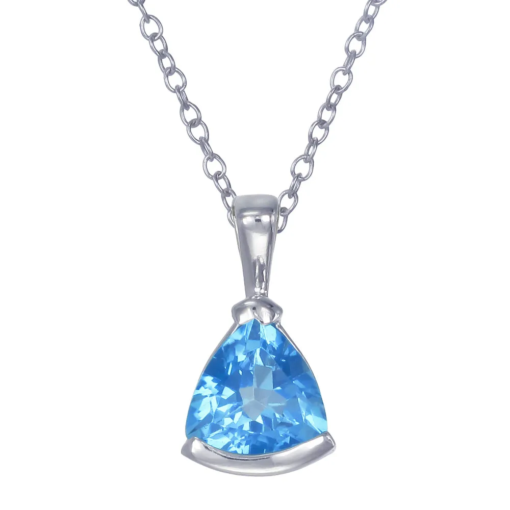 0.90 cttw Swiss Blue Topaz Pendant Necklace .925 Sterling Silver 7 MM Trillion