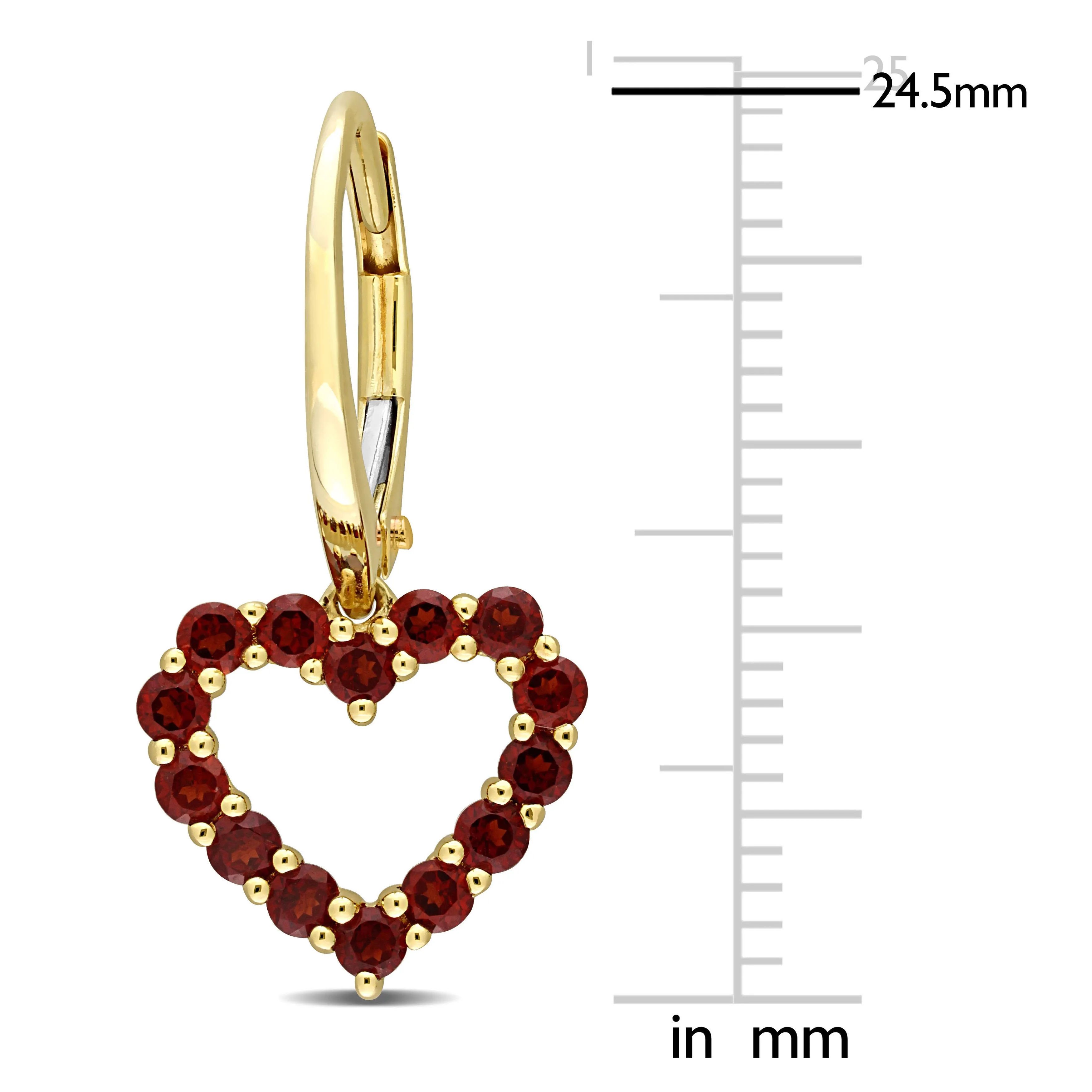 1 1/8ct Garnet Heart Leverback Earrings in 10k Yellow Gold