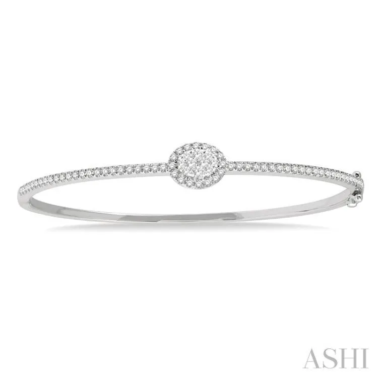 1 ctw Oval Shape Round Cut Diamond Lovebright Stackable Bangle in 14K White Gold