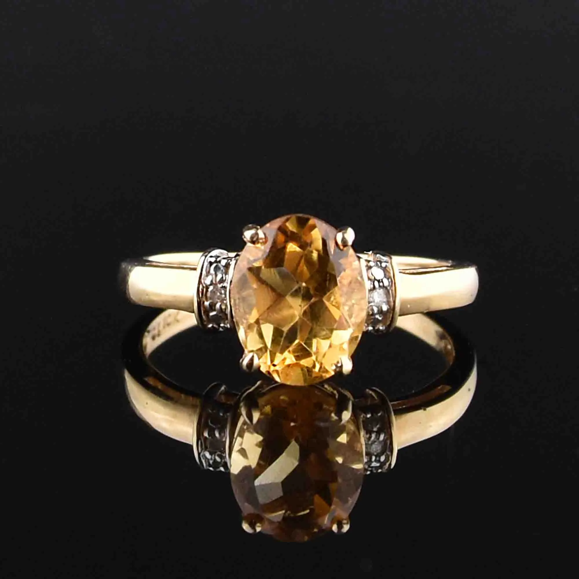 10K Gold Yellow Topaz Diamond Solitaire Ring