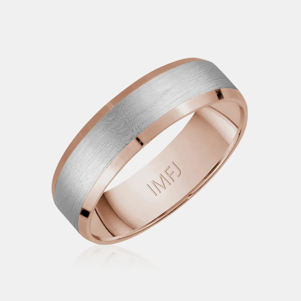 10K Two-Tone Brushed Center with Polished Edge Wedding Band