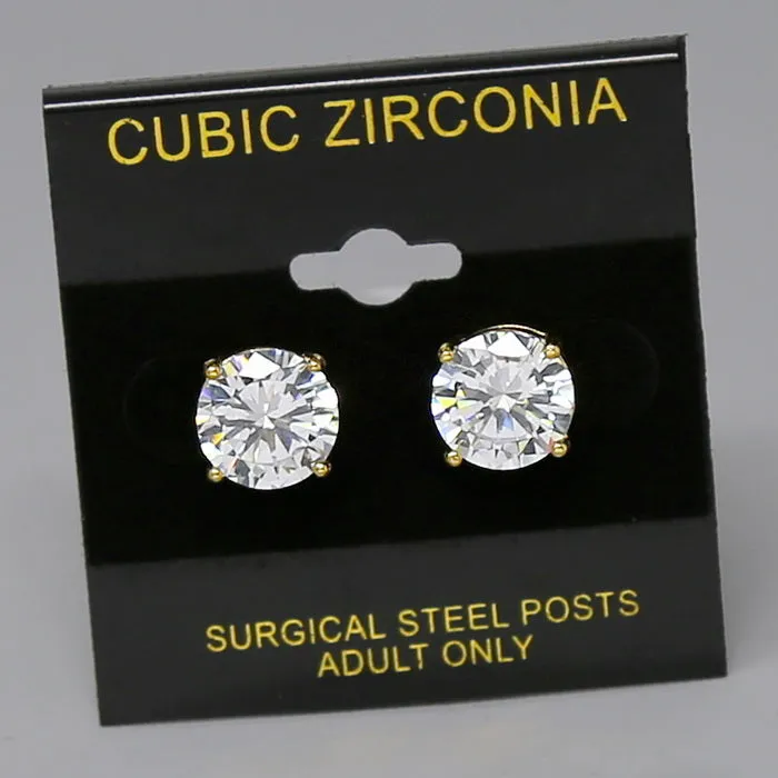 11 MM Round Cubic Zirconia Stud Earrings