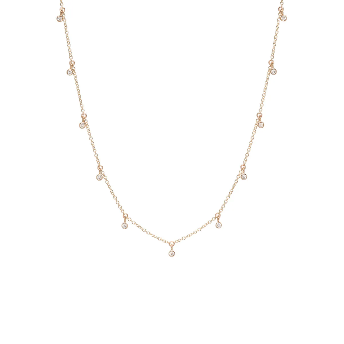 14k 11 Tiny Dangling Diamond Choker Necklace