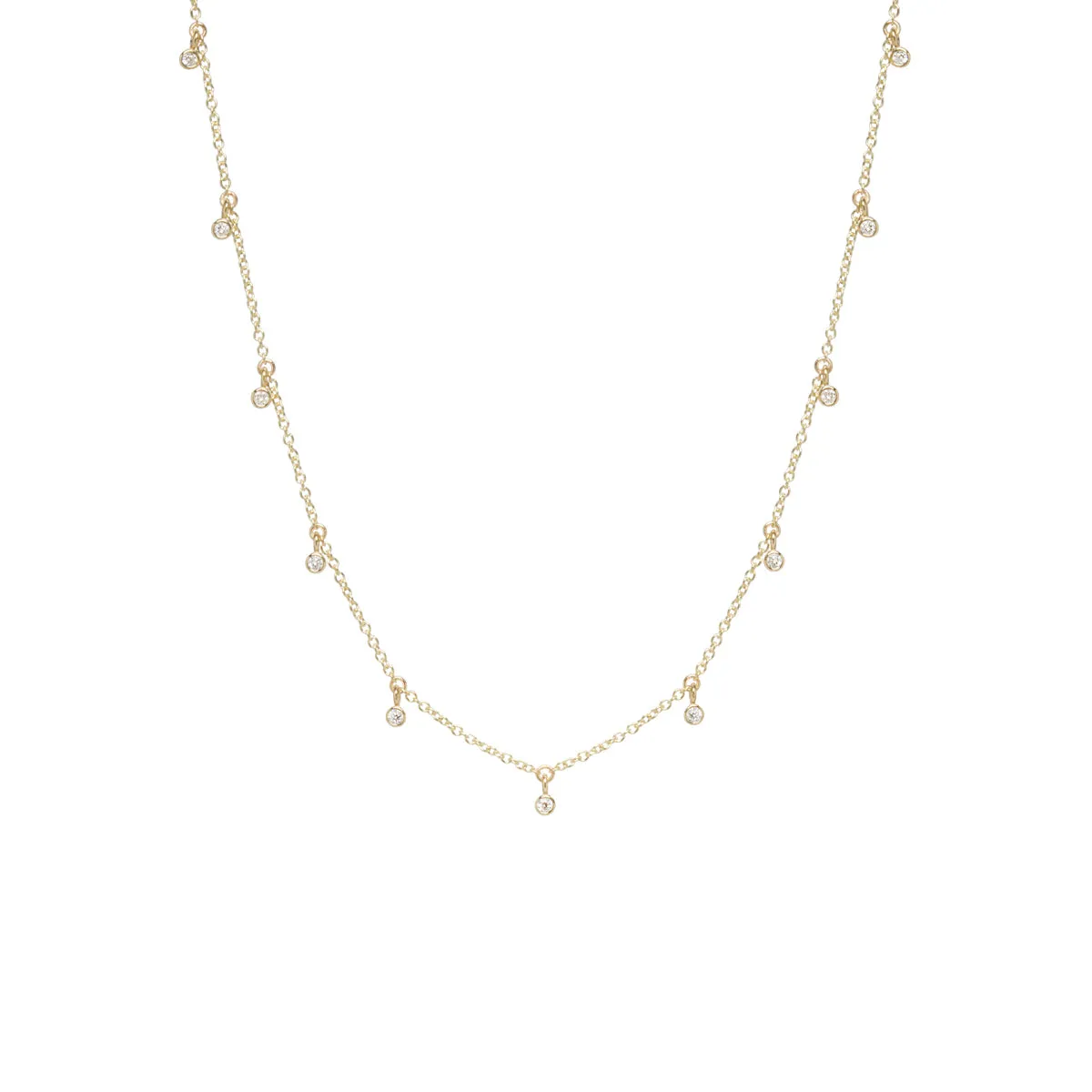 14k 11 Tiny Dangling Diamond Choker Necklace