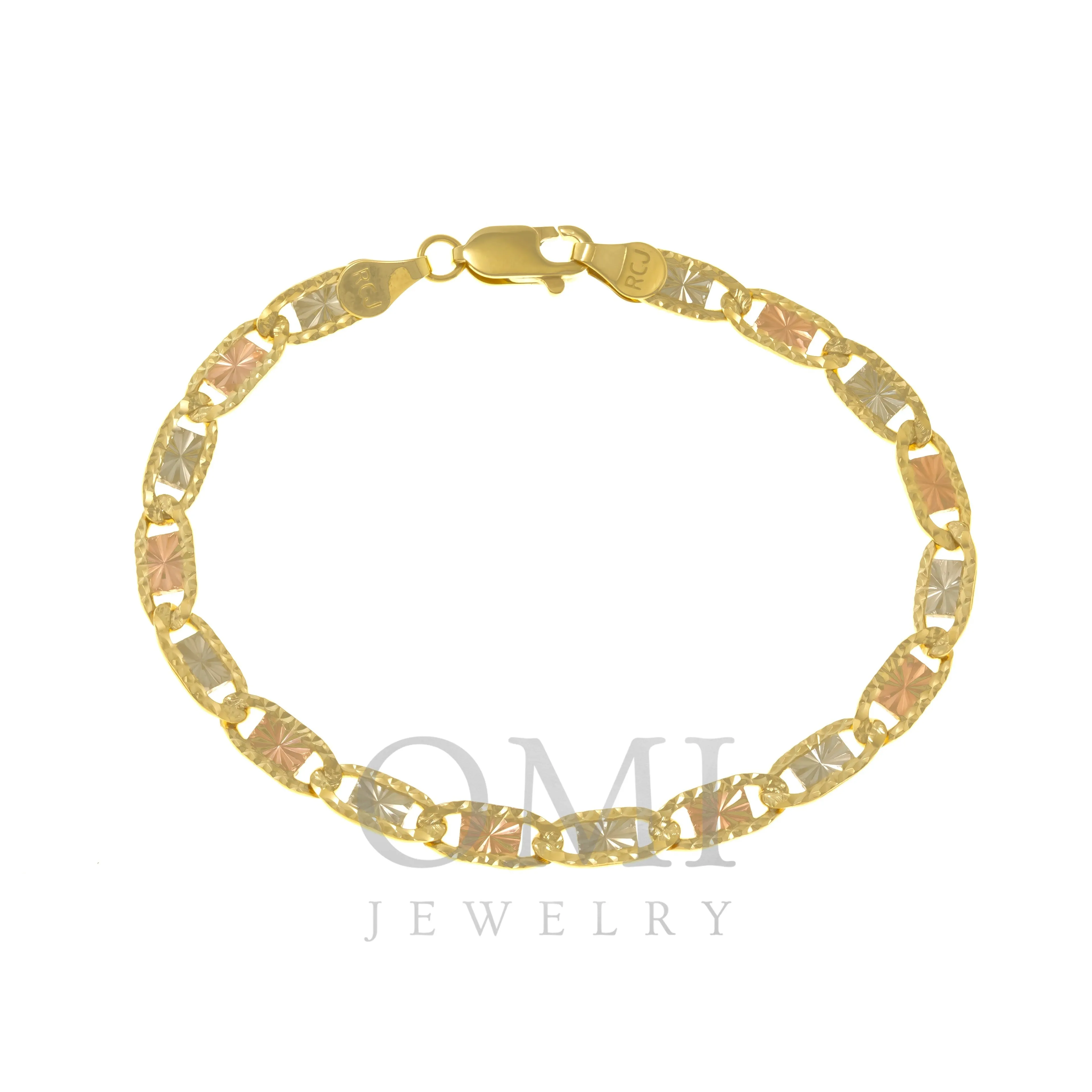 14K GOLD 5MM TRICOLOR FANCY CHAIN BRACELET