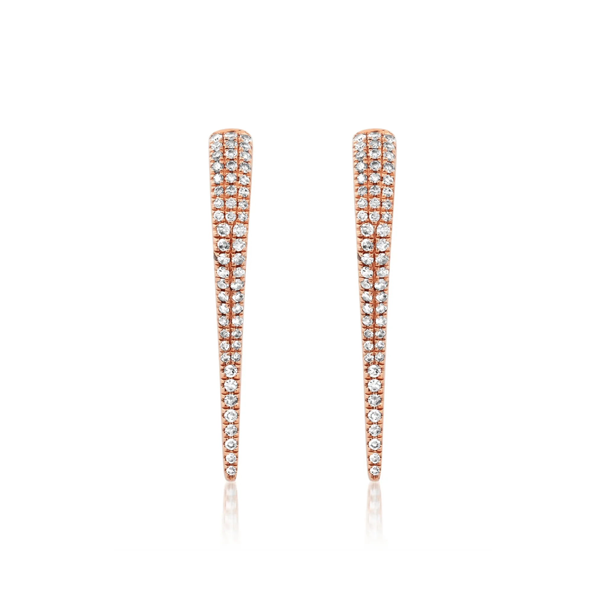 14K Gold and Pave Diamond Dagger Hoops Earrings, Large