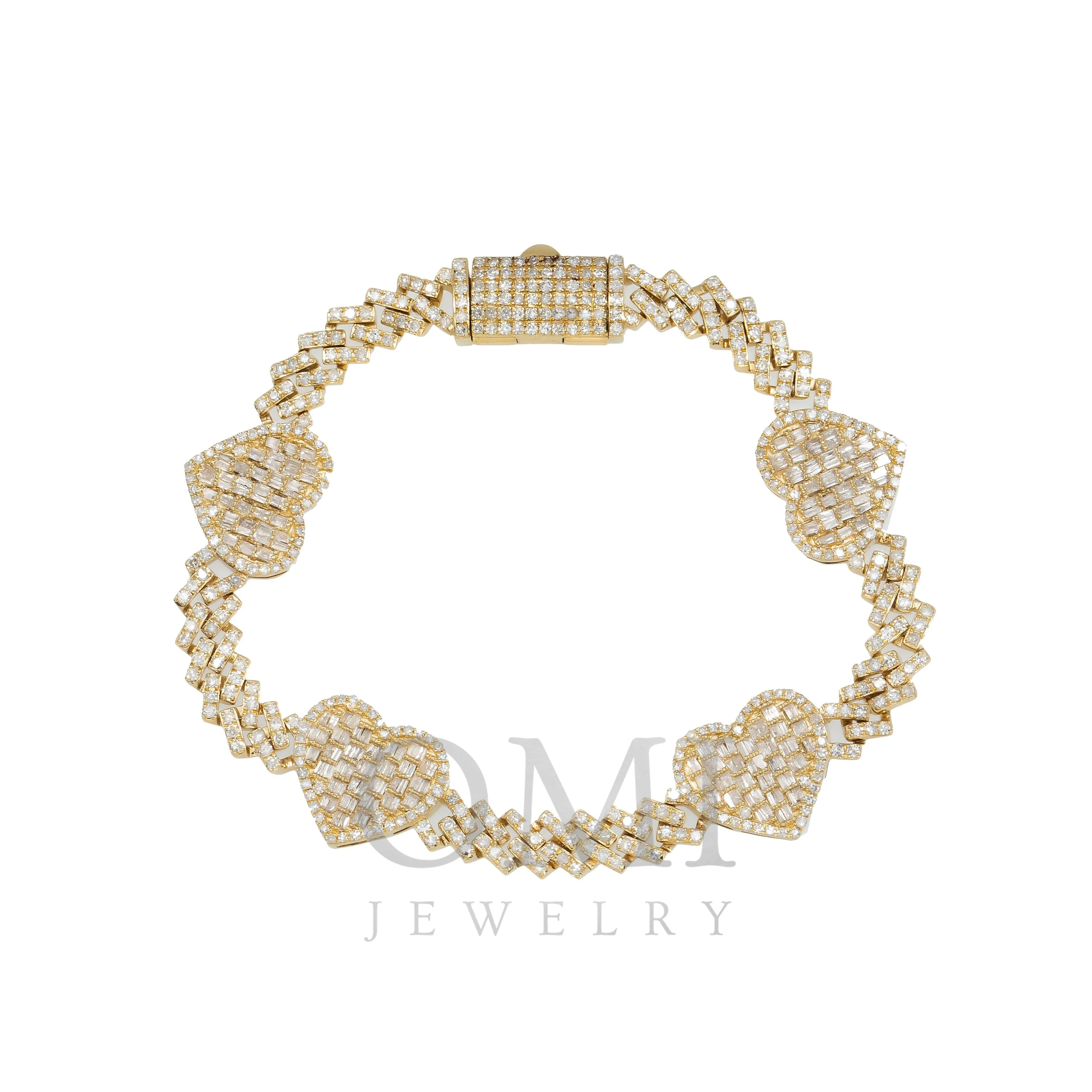 14K GOLD CUBAN HEARTS BRACELET 3.59 CT DIAMONDS