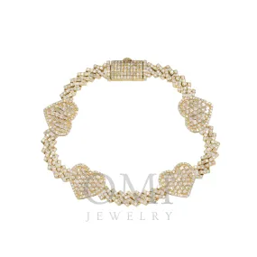 14K GOLD CUBAN HEARTS BRACELET 3.59 CT DIAMONDS