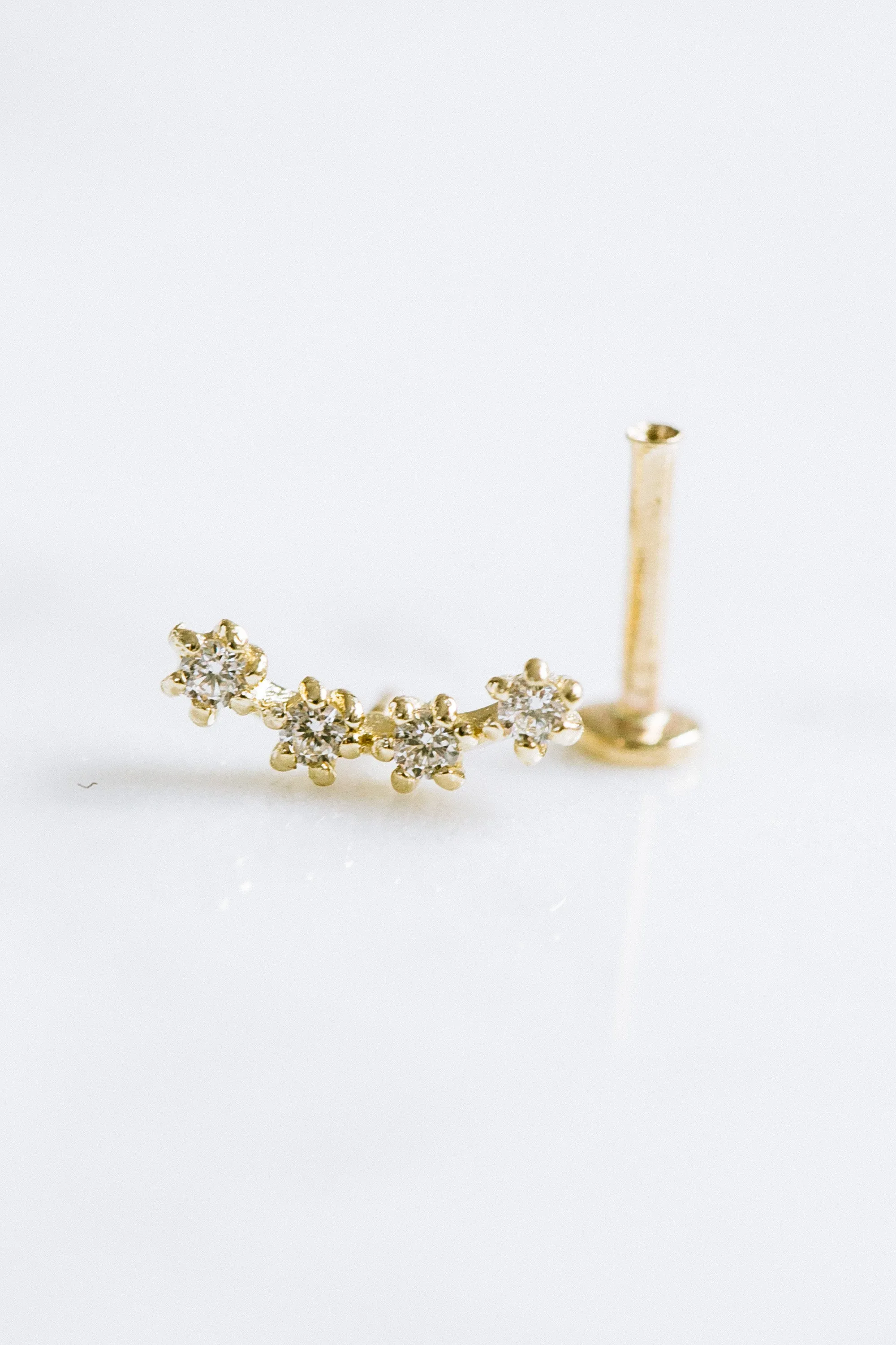 14k Gold Cz Cartilage Tragus Helix Internally Threaded Curved Bar Flat Back Earring Labret