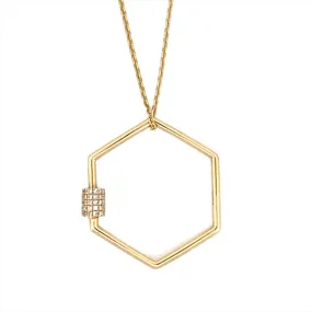 14K Gold Diamond Cuff Hexagonal Pendant Necklace