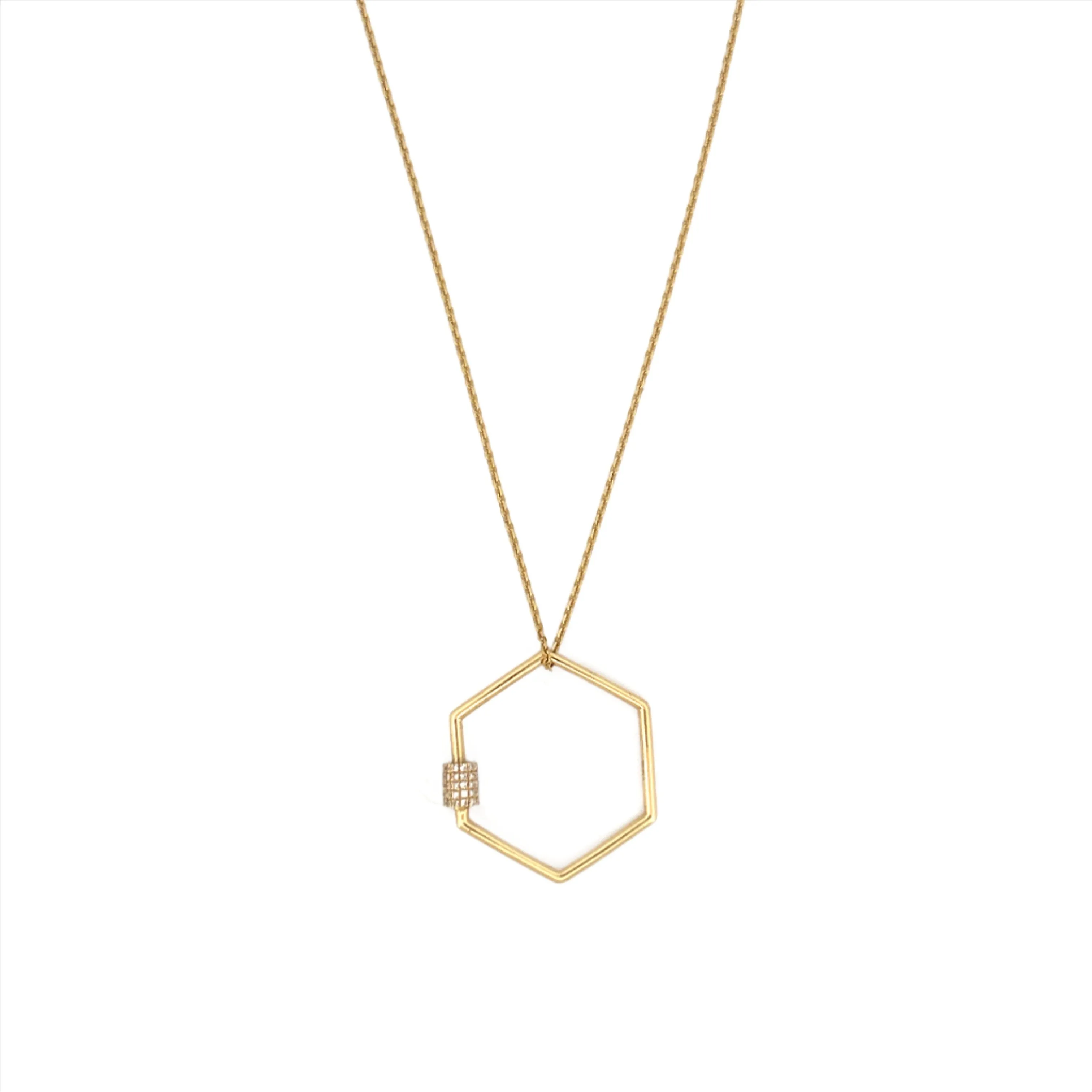 14K Gold Diamond Cuff Hexagonal Pendant Necklace