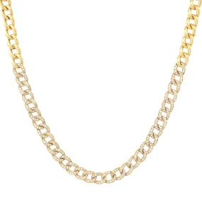 14K Gold Micro-Pave Diamond Cuban Link Chain Necklace Adjustable Length