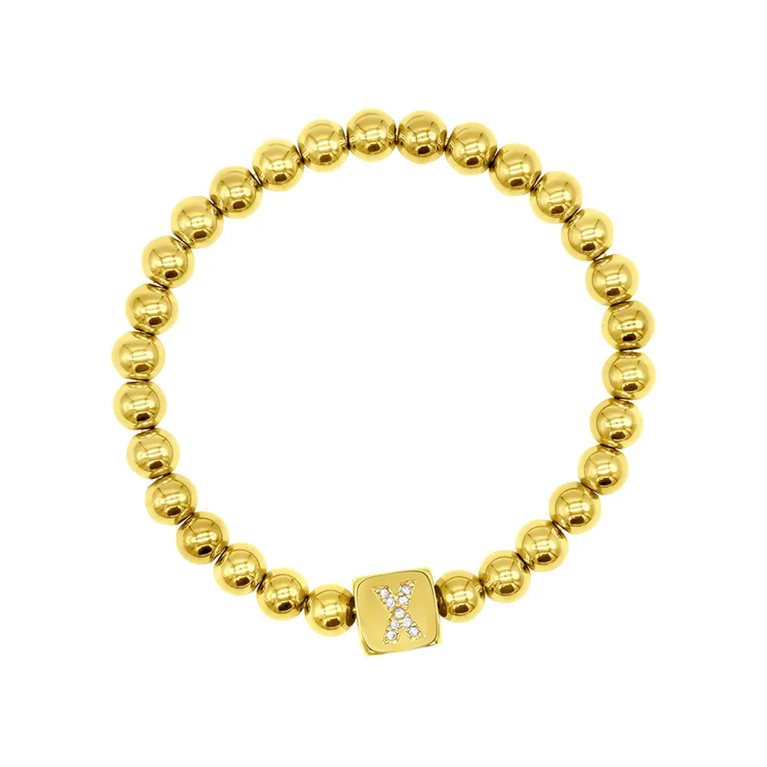 14K Gold Plated Initial Cube Stretch Bracelet