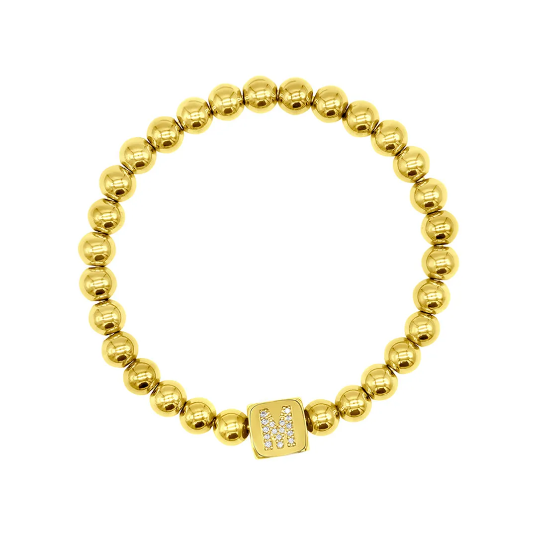 14K Gold Plated Initial Cube Stretch Bracelet