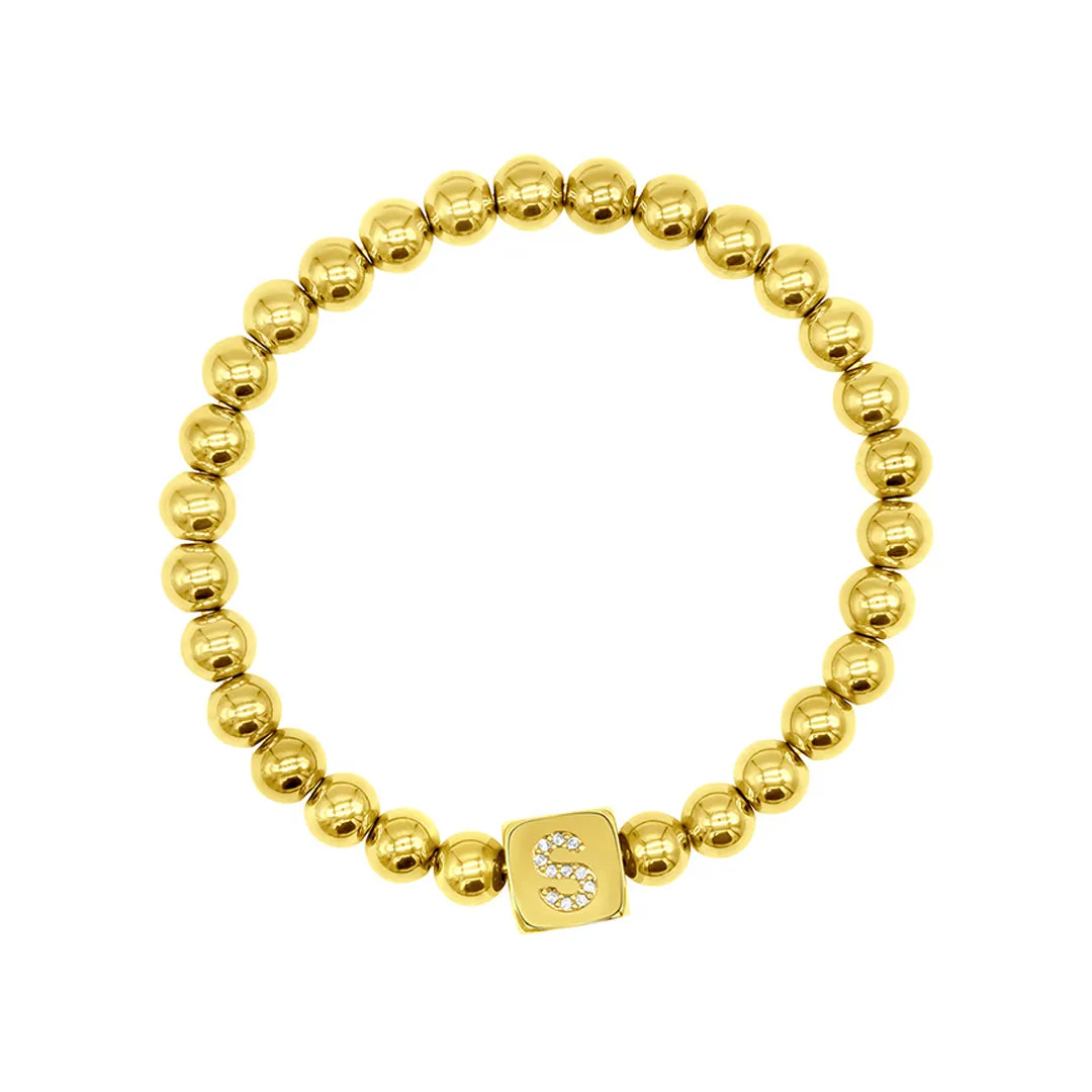 14K Gold Plated Initial Cube Stretch Bracelet