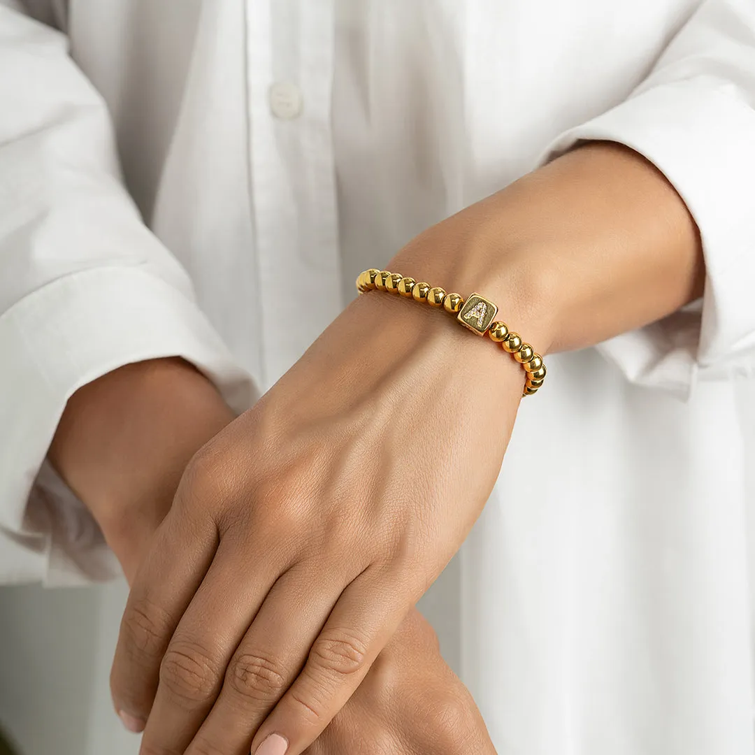 14K Gold Plated Initial Cube Stretch Bracelet