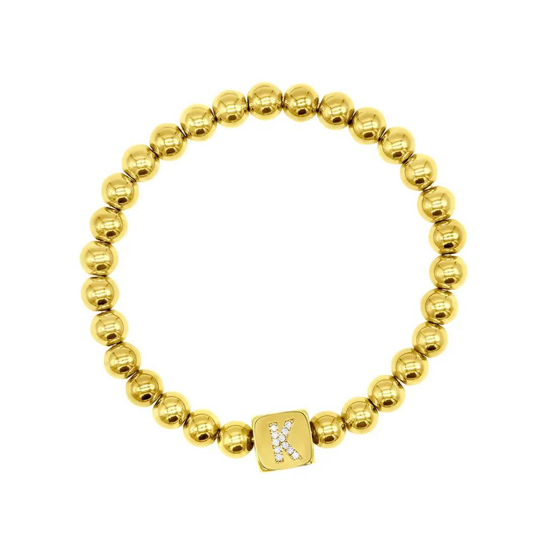 14K Gold Plated Initial Cube Stretch Bracelet