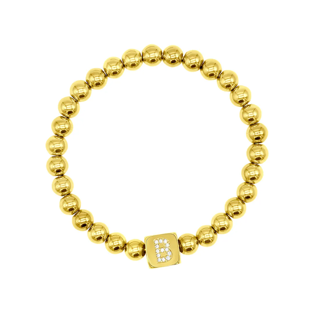 14K Gold Plated Initial Cube Stretch Bracelet