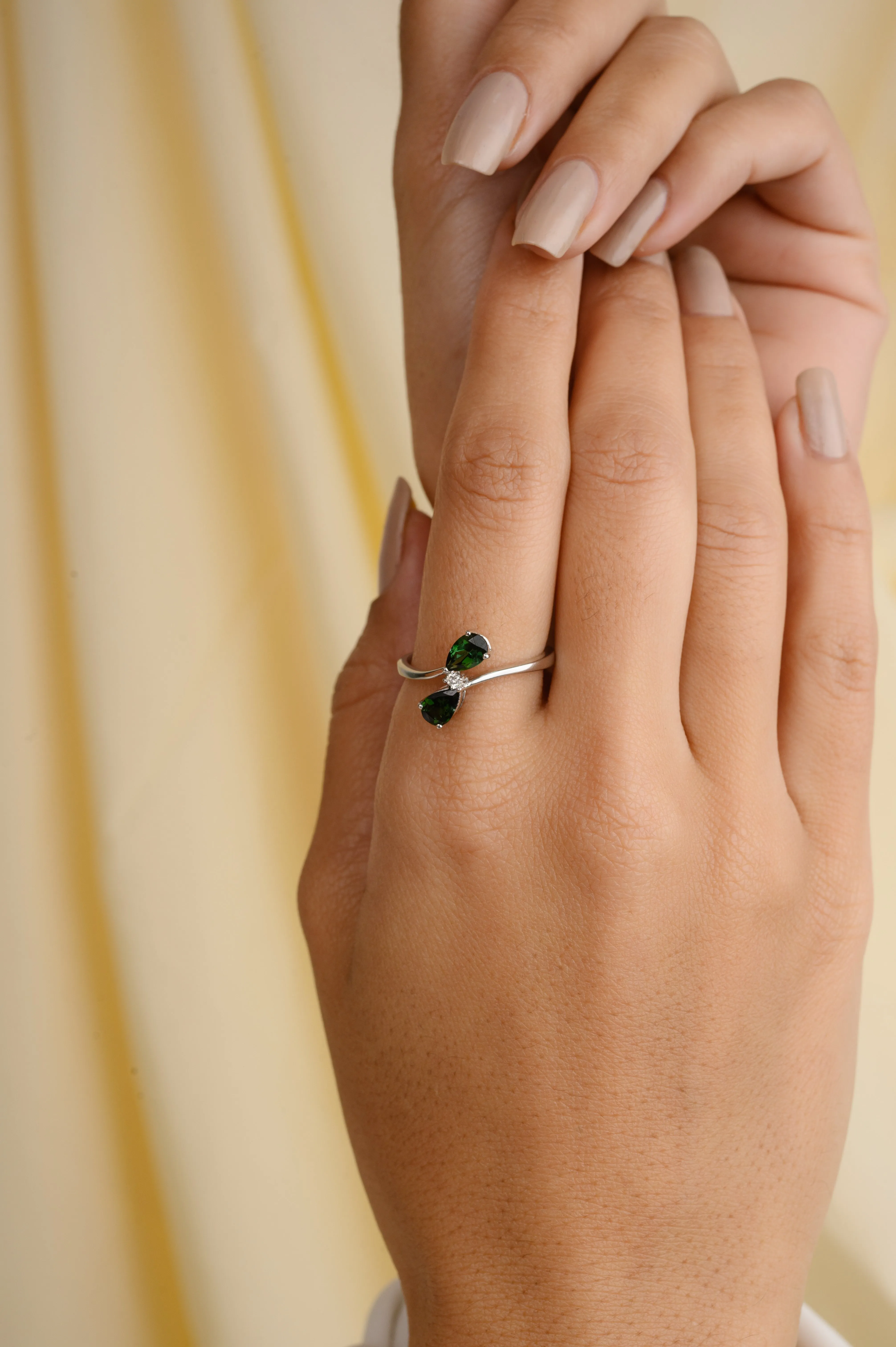 14K Green Tourmaline Two Stone Ring