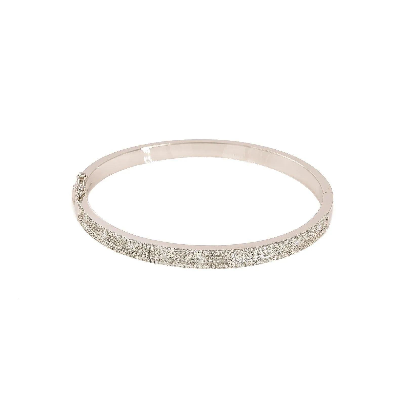 14K White Gold Diamond Bangle W/ 1.01ct VS Diamonds & Bright Polished Solid Band