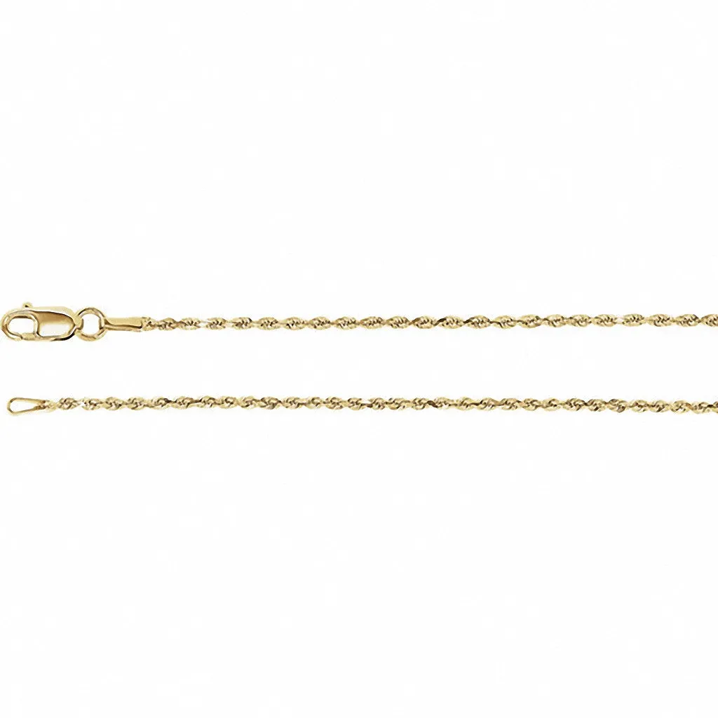 14K Yellow Gold Diamond Cut Rope Chain, 20 Inches Long 1.3 mm  - CH947