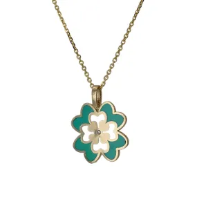 14K Yellow gold double mint color clover pendant necklace -V4