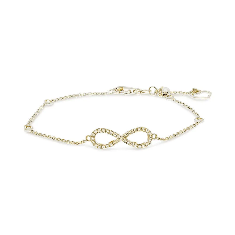 14K YELLOW GOLD PAVE DIAMOND INFINITY BRACELET 0.28CTW