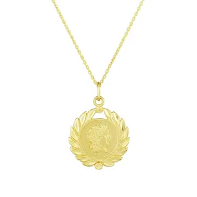 14k Yellow Gold Roman Coin Pendant Necklace, 18