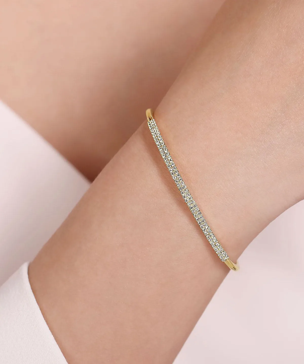 14K Yellow Gold Two Row Diamond Bangle