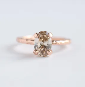 1.51ct Oval Champagne Diamond Engagement Ring in Hand Carved Recycled Rose Gold by Anueva Jewelry