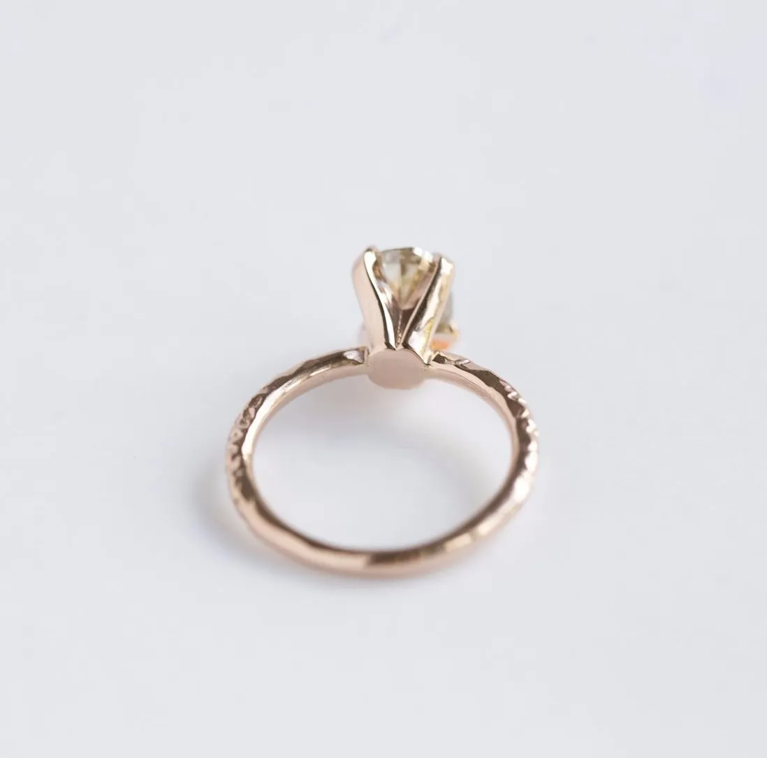 1.51ct Oval Champagne Diamond Engagement Ring in Hand Carved Recycled Rose Gold by Anueva Jewelry