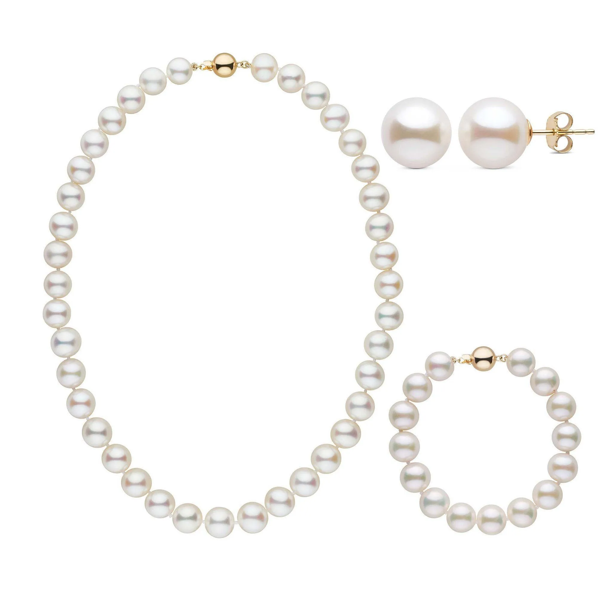 16 Inch 3 Piece 9.5-10.5 mm AAA White Freshwater Pearl Set