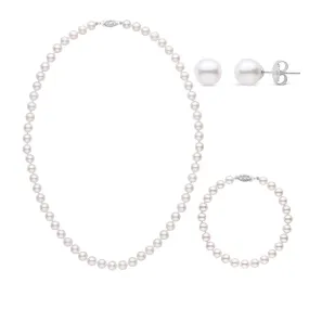 16 Inch 3 Piece Set of 6.0-6.5 mm AA  White Akoya Pearls