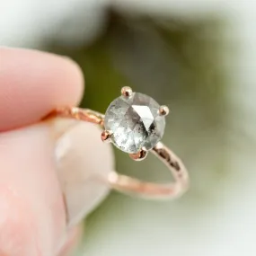 1.80ct Rosecut Silver Grey Diamond and Dainty Carved Rose Gold Low Profile Solitaire Setting