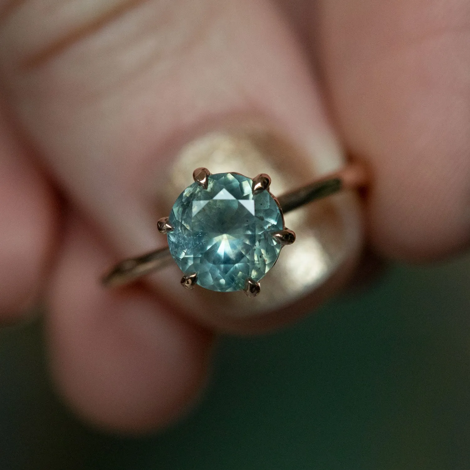 1.85ct Seafoam Montana Sapphire in Lotus Six Prong Solitaire in 14k Rose Gold