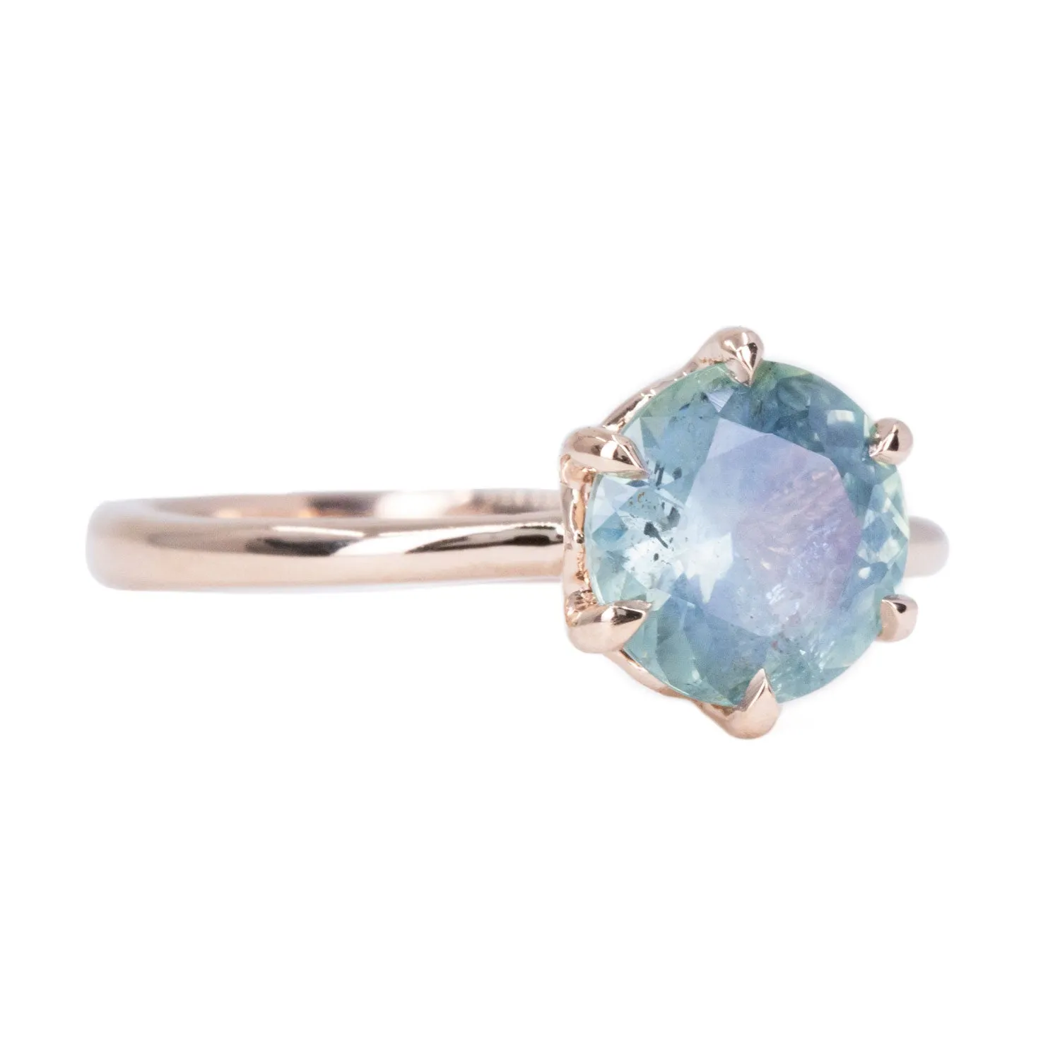 1.85ct Seafoam Montana Sapphire in Lotus Six Prong Solitaire in 14k Rose Gold