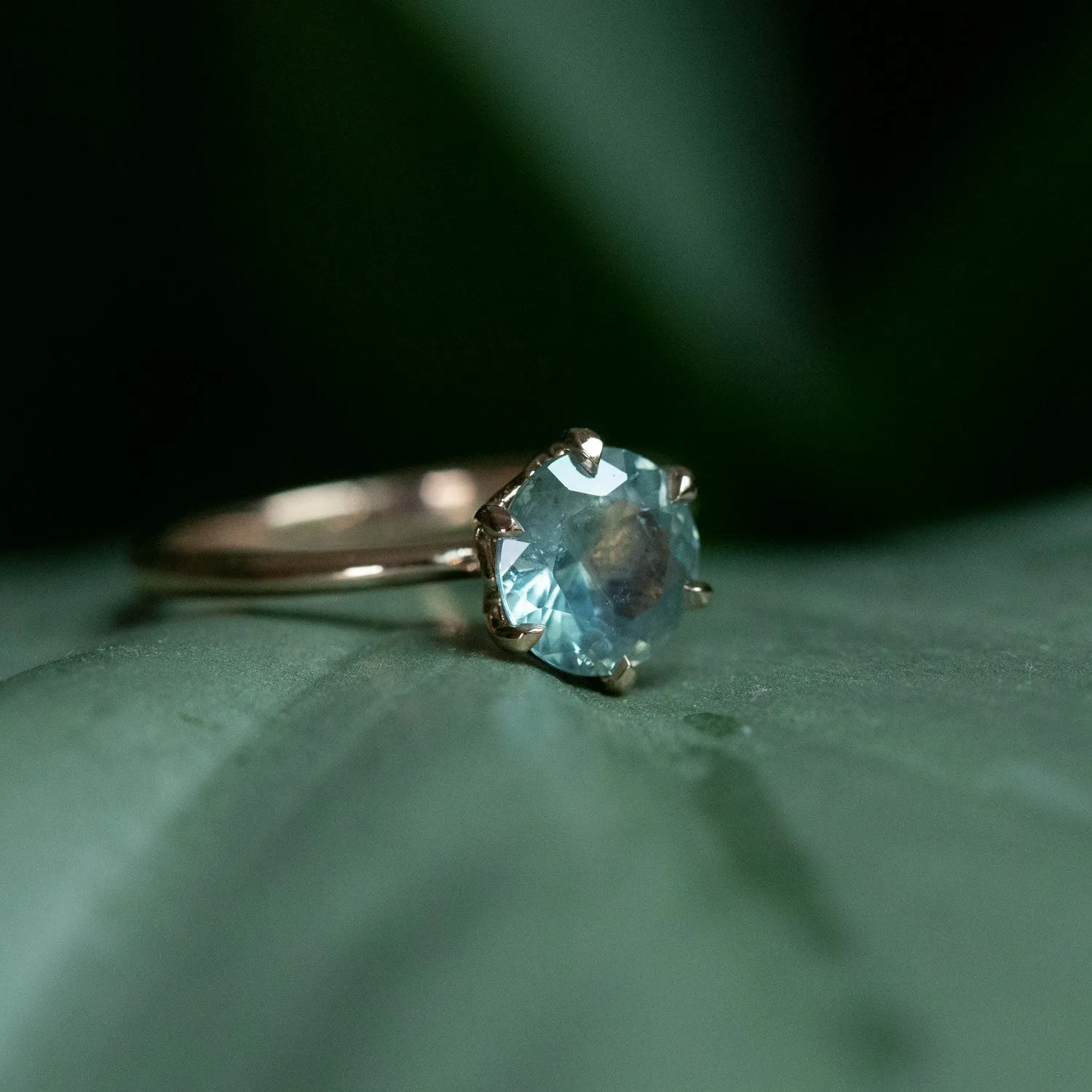 1.85ct Seafoam Montana Sapphire in Lotus Six Prong Solitaire in 14k Rose Gold