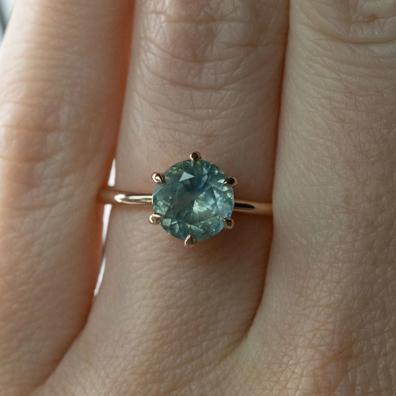 1.85ct Seafoam Montana Sapphire in Lotus Six Prong Solitaire in 14k Rose Gold