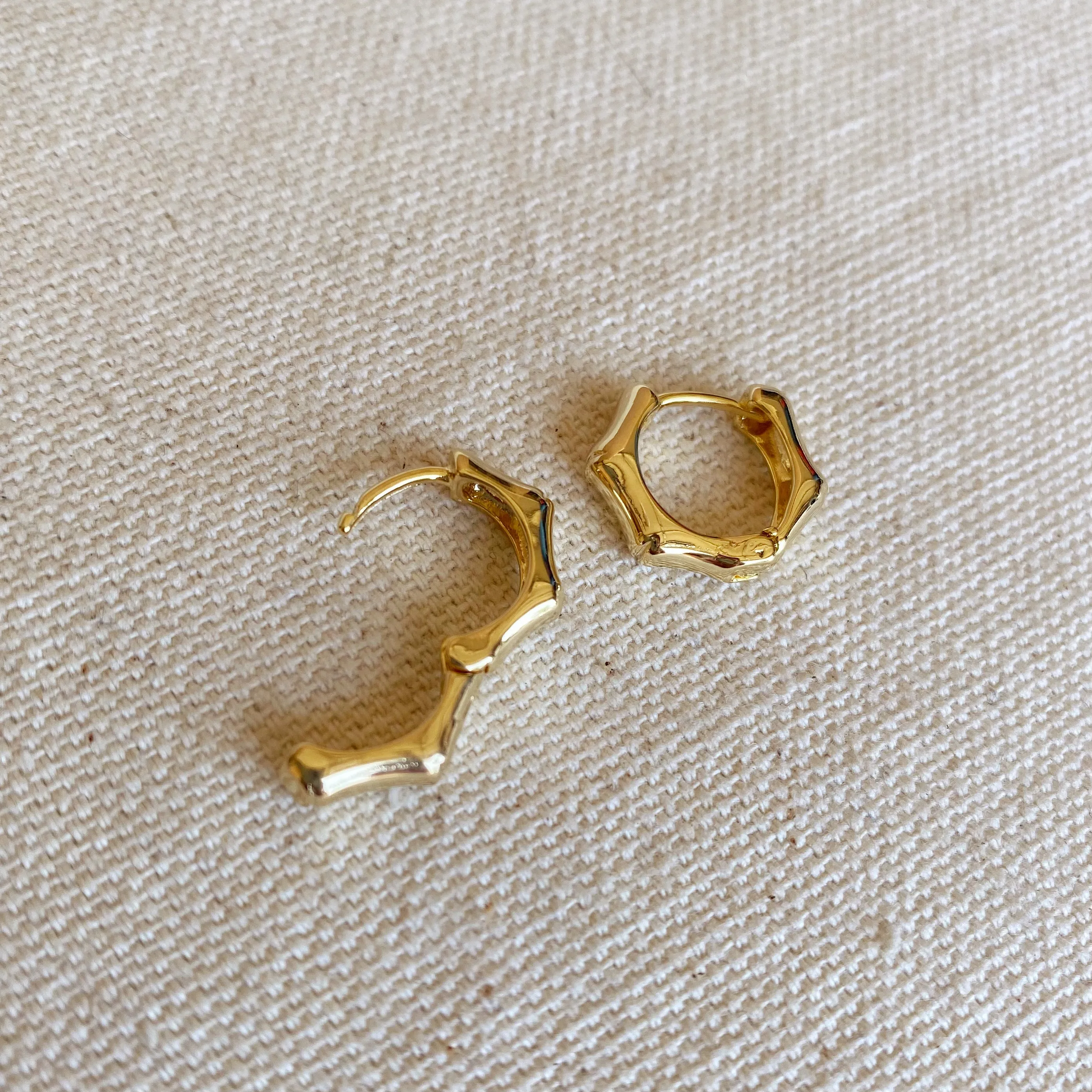 18k Gold Filled Bamboo Clicker Hoop Earrings