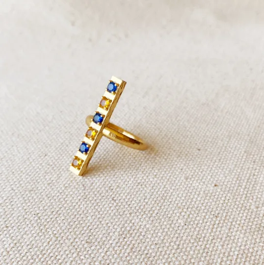 18k Gold Filled Delicate Bar Sapphire And Topaz Cubic Zirconia