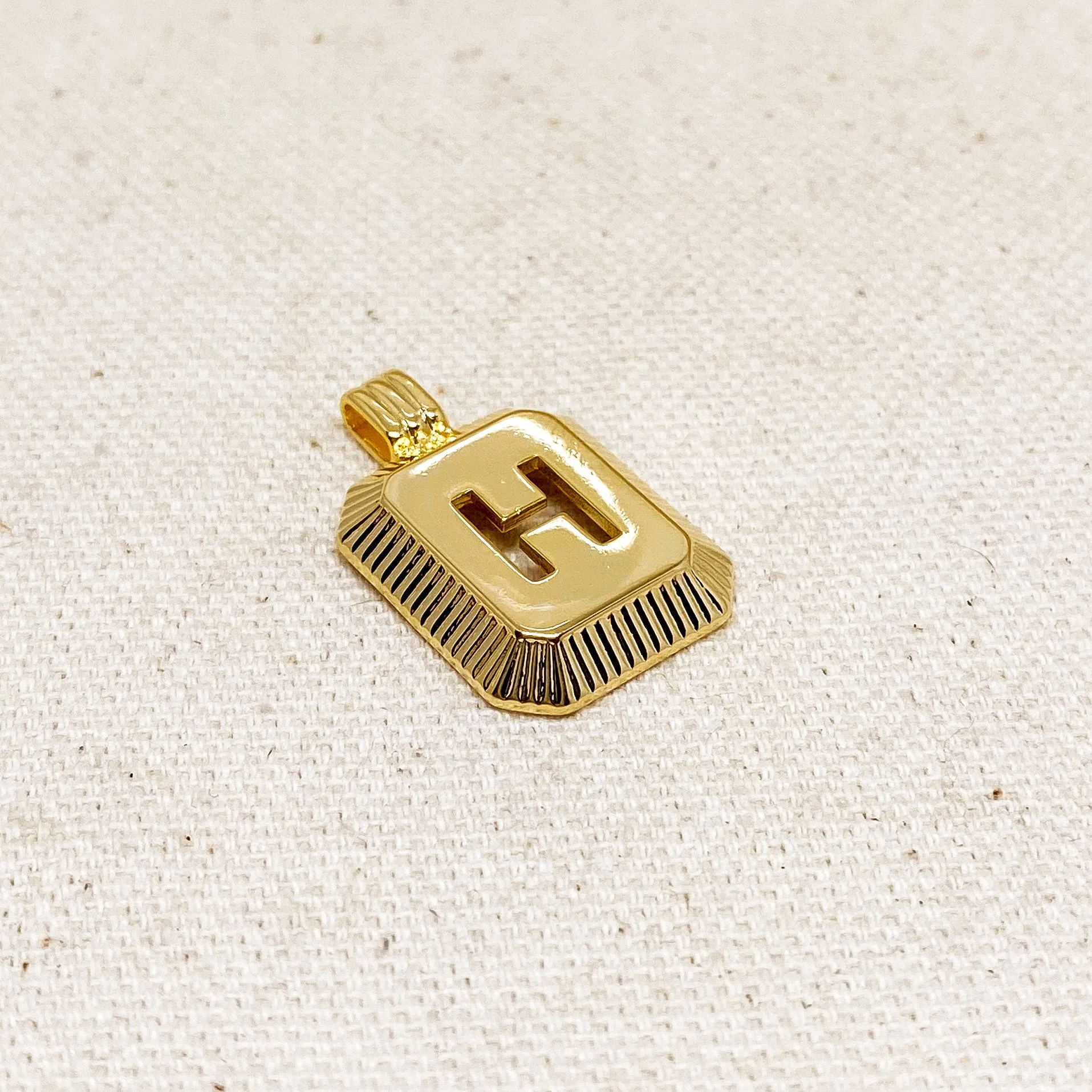 18k Gold Filled Initial Plate Pendant Letter H