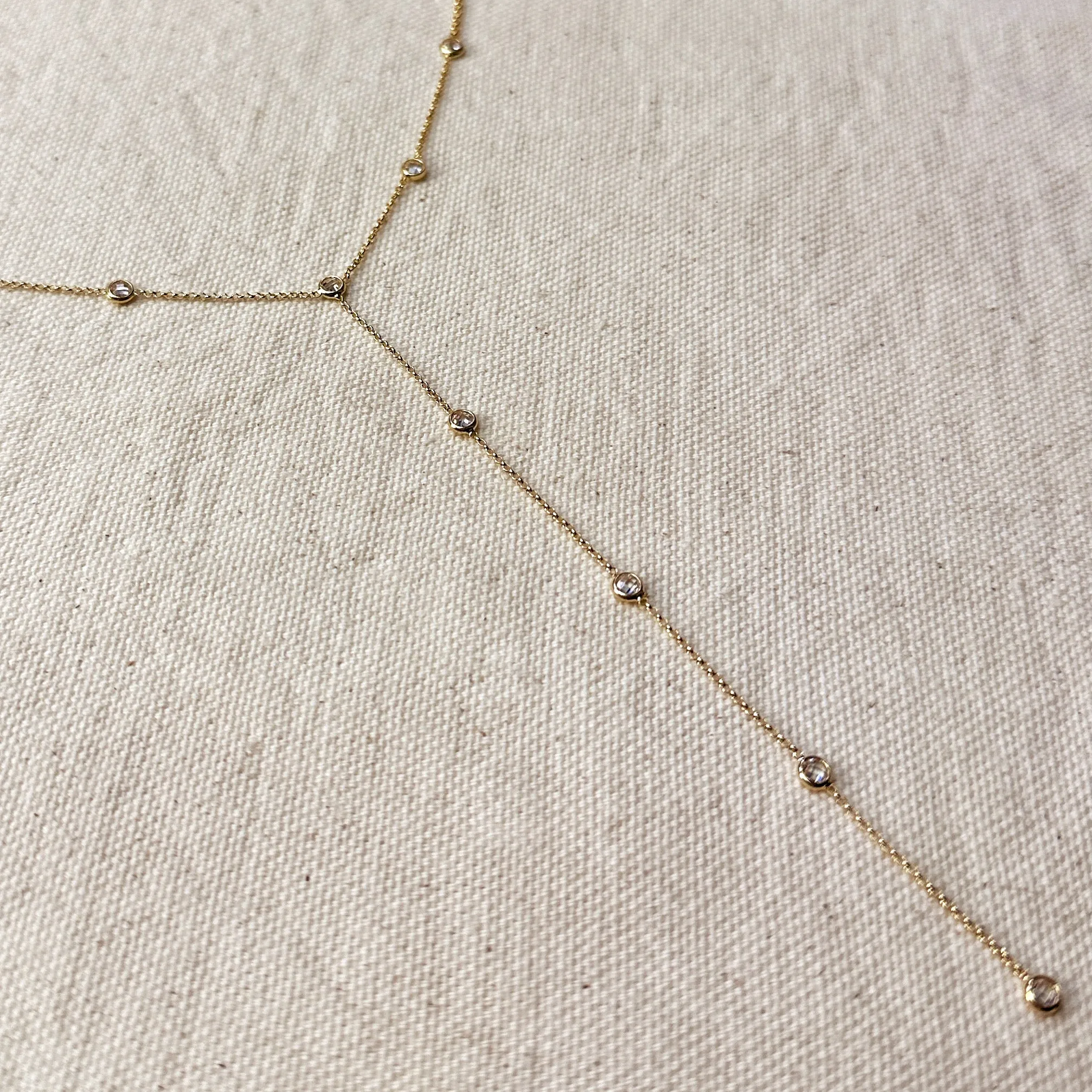 18k Gold Filled Lariat Necklace With Bezel CZ