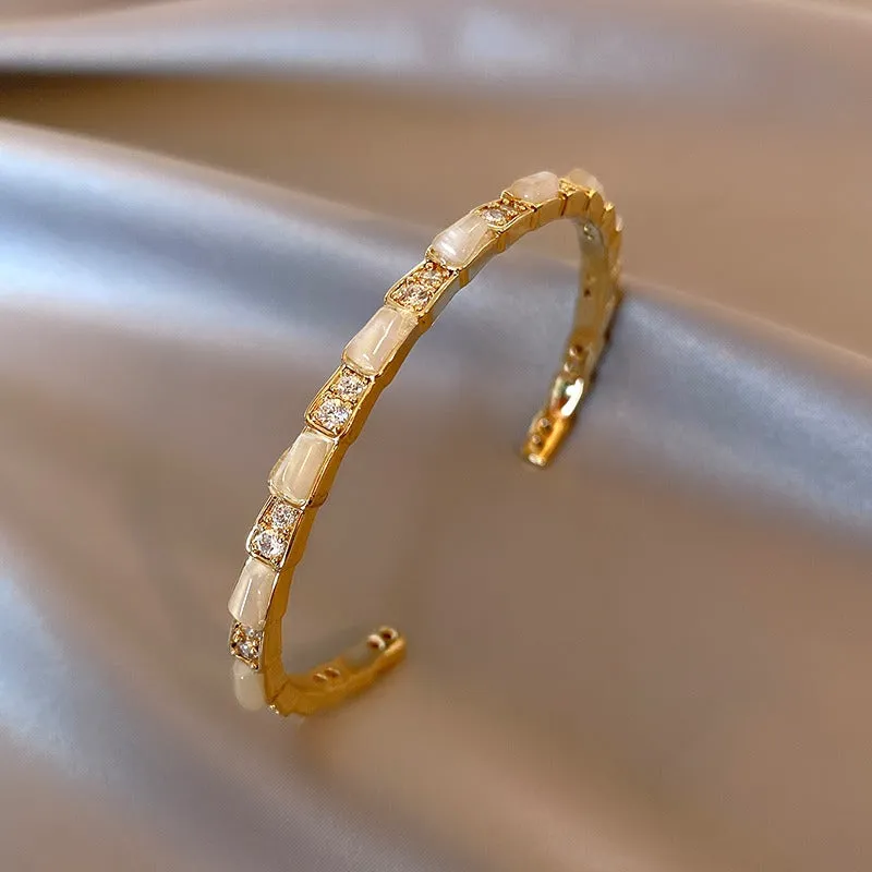 18K Gold Opal Bamboo Bracelet