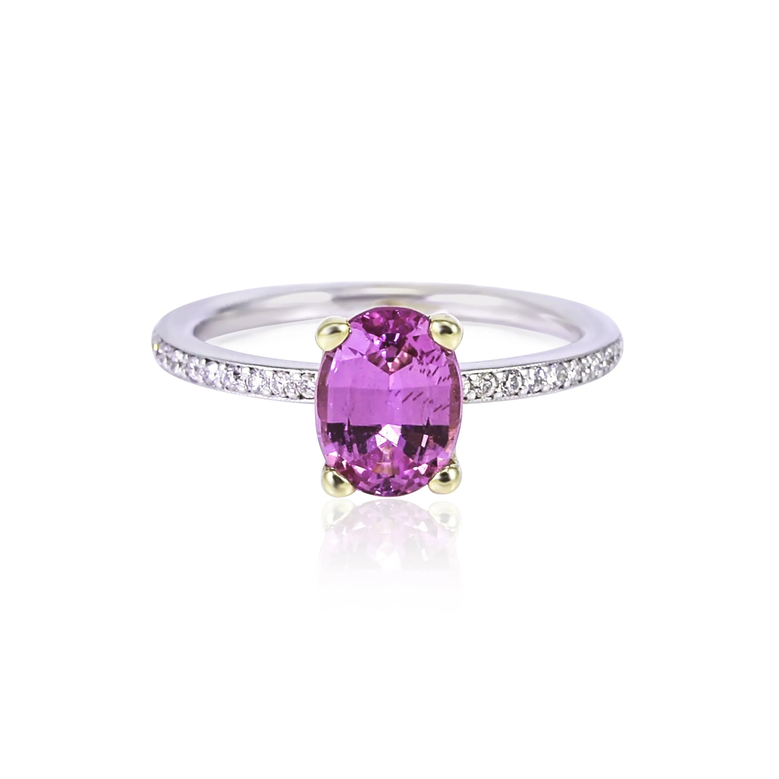 18K White Gold and 14K Yellow Gold Oval-Cut Pink Sapphire and Diamond Ring