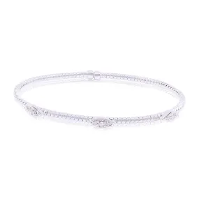 18K WHITE GOLD FLEXIBLE TWISTED WIRE CUFF BRACELET WITH PAVE DIAMOND STATIONS 0.25CTW