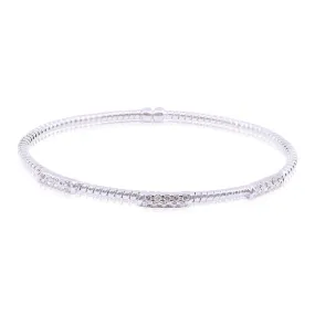 18K WHITE GOLD FLEXIBLE TWISTED WIRE CUFF BRACELET WITH PAVE DIAMOND STATIONS