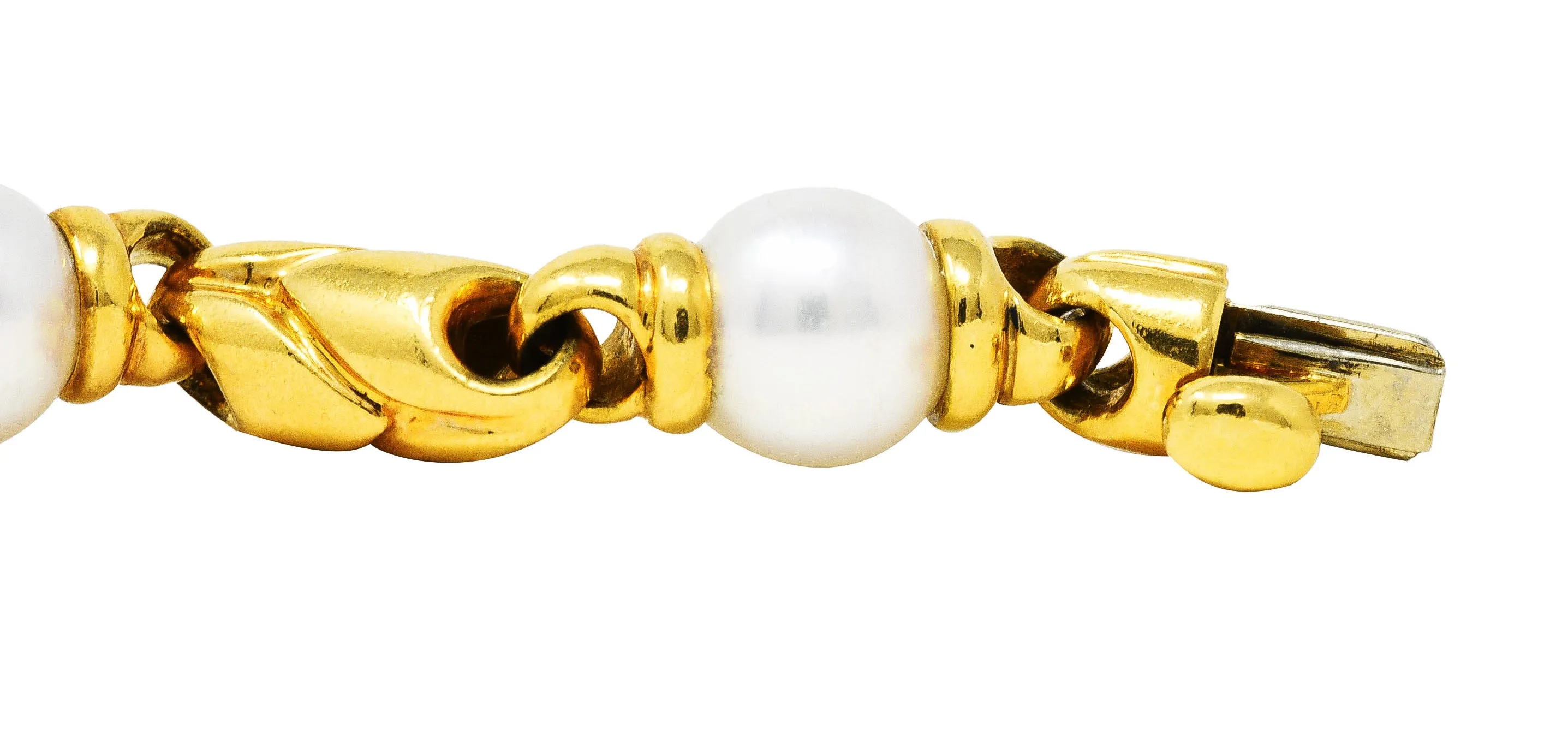 1980's Bulgari Pearl 18 Karat Yellow Gold Passo Doppio Link Vintage Bracelet