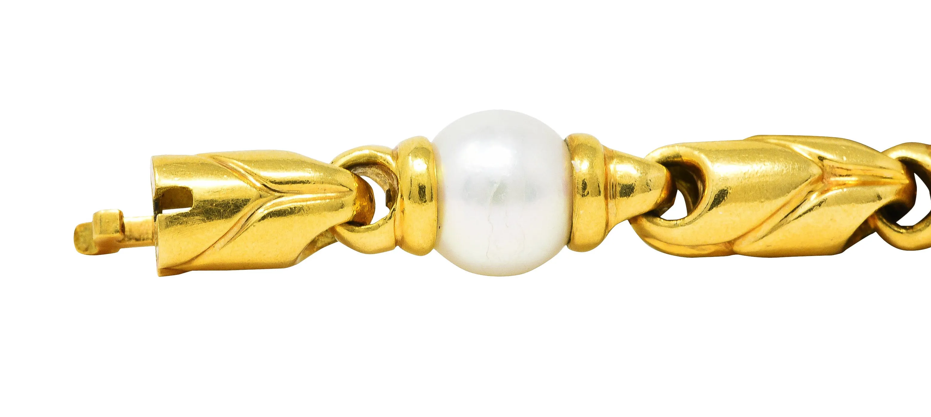 1980's Bulgari Pearl 18 Karat Yellow Gold Passo Doppio Link Vintage Bracelet